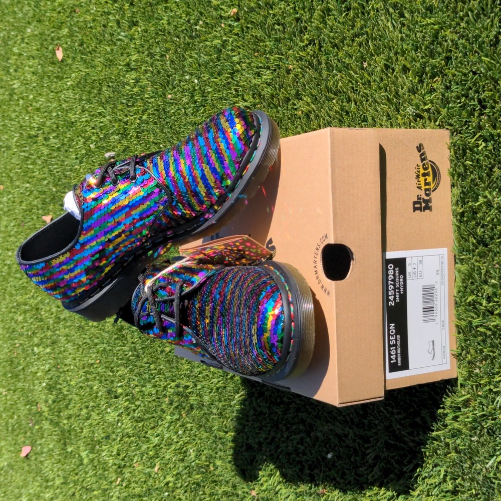 *RARE* NEW Dr. Martens 1461 Rainbow Shift / Flip Sequin Lace Up Oxford